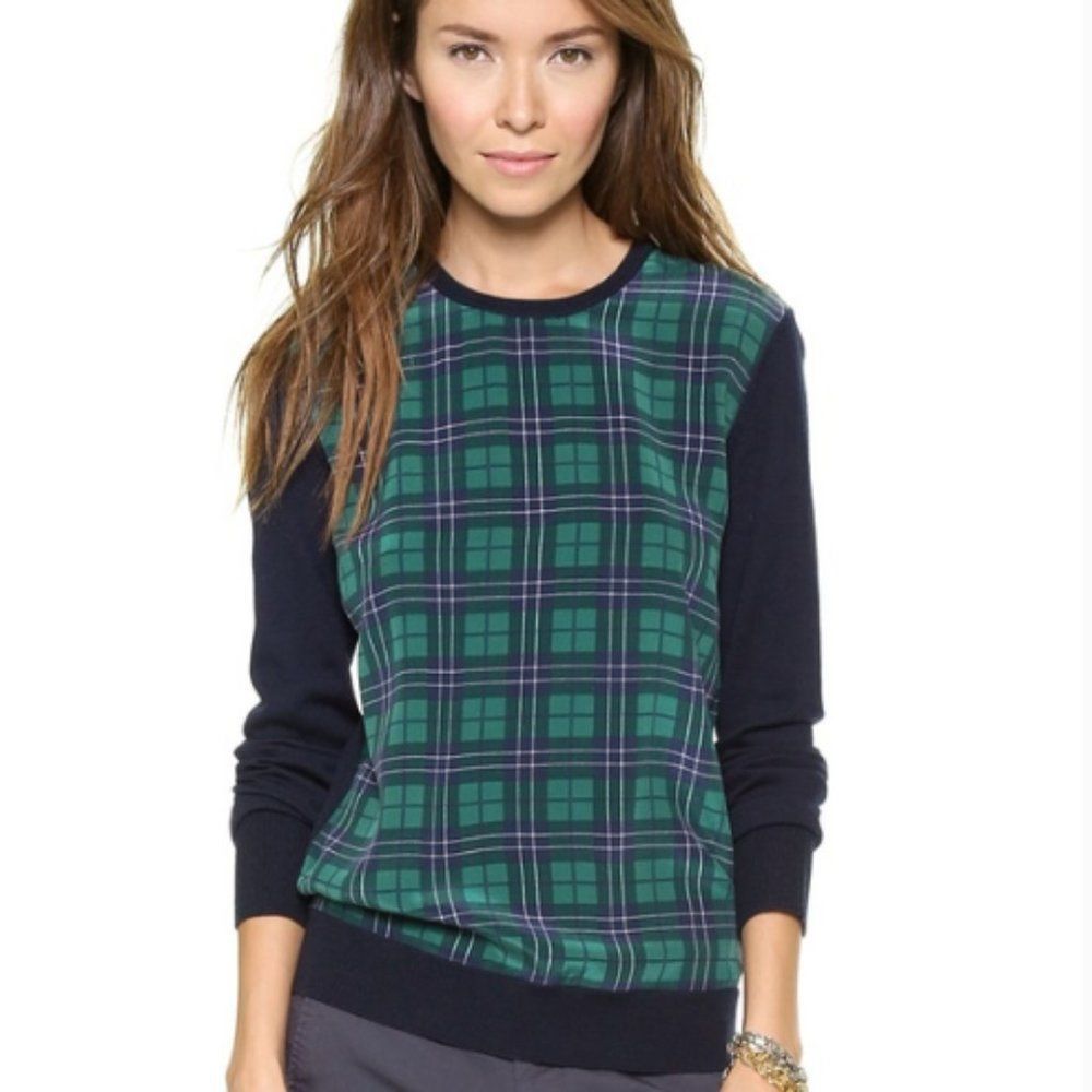 Equipment Windowpane Plaid Wool Silk Sweater
